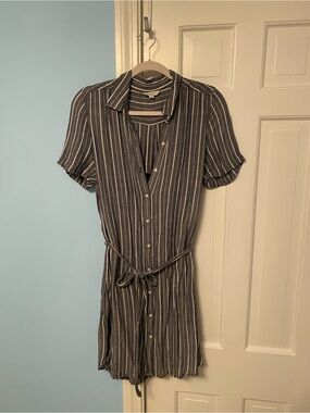 Lucky Brand Charcoal Gray Striped Shirt Dress